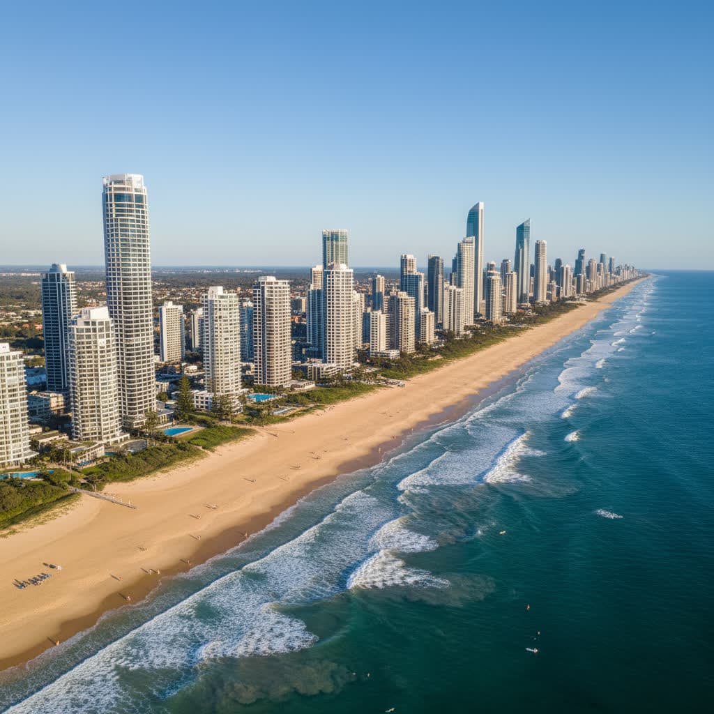 Gold Coast surf beach and skyline
