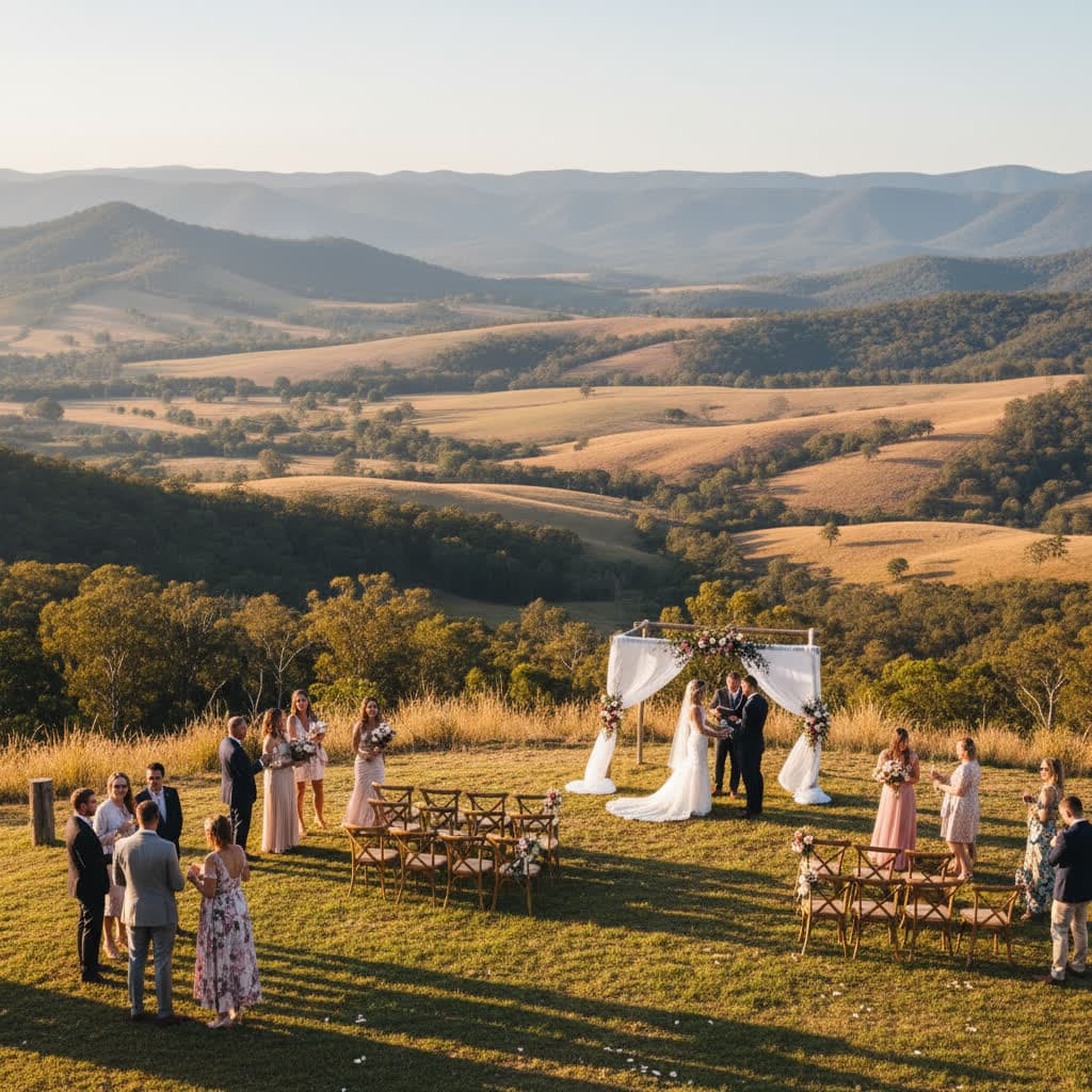Hinterland wedding venue with valley vista views