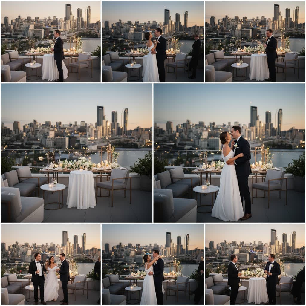 Rooftop wedding venue with city skyline views